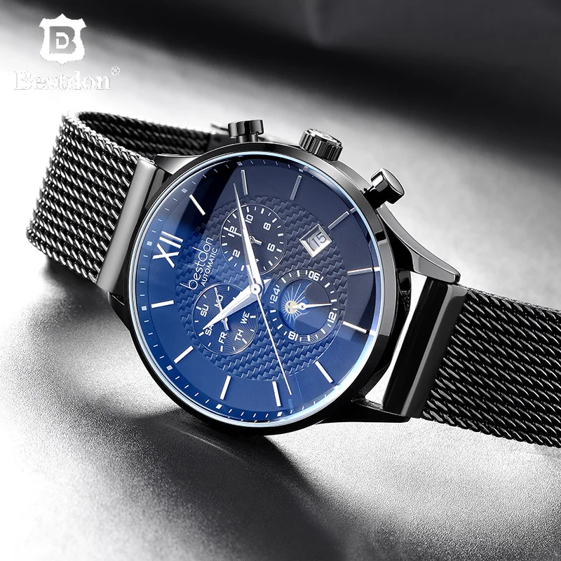 Оригинальные роскошные часы BESTDON черные спортивные автоматические механические