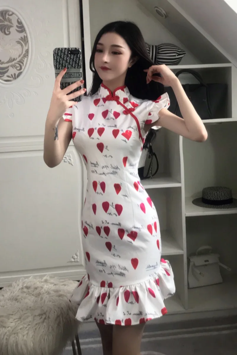 Китайское платье, красное и белое, cheongsam, современное, qipao, вечернее платье, для ночного клуба, ретро, cheongsam, рыбий хвост, юбка, бодикон, qi pao