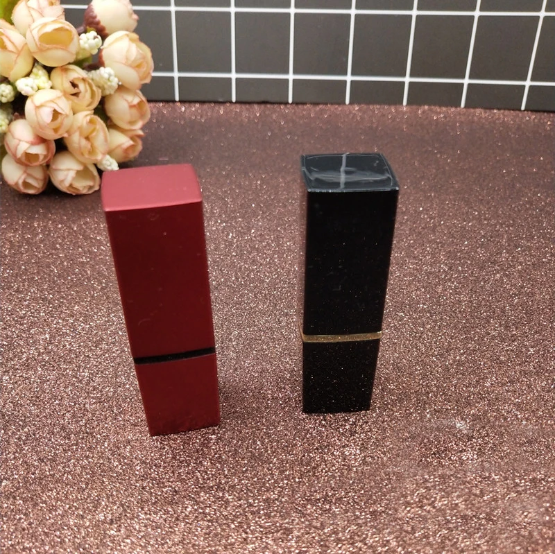 

30/50/100pcs 12.1mm Square Dull Polish Ancient Red Lipstickt Pipe Shell DIY Cosmetic Bright Black Lip Balm/Rouge Tube Container