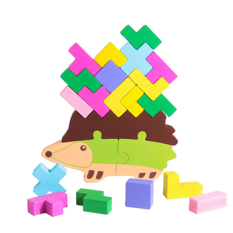 

Wooden Fun Early Education Building Blocks Educational Toys Intellectual Training Two-in-One Hedgehog Toy Brick Tetris