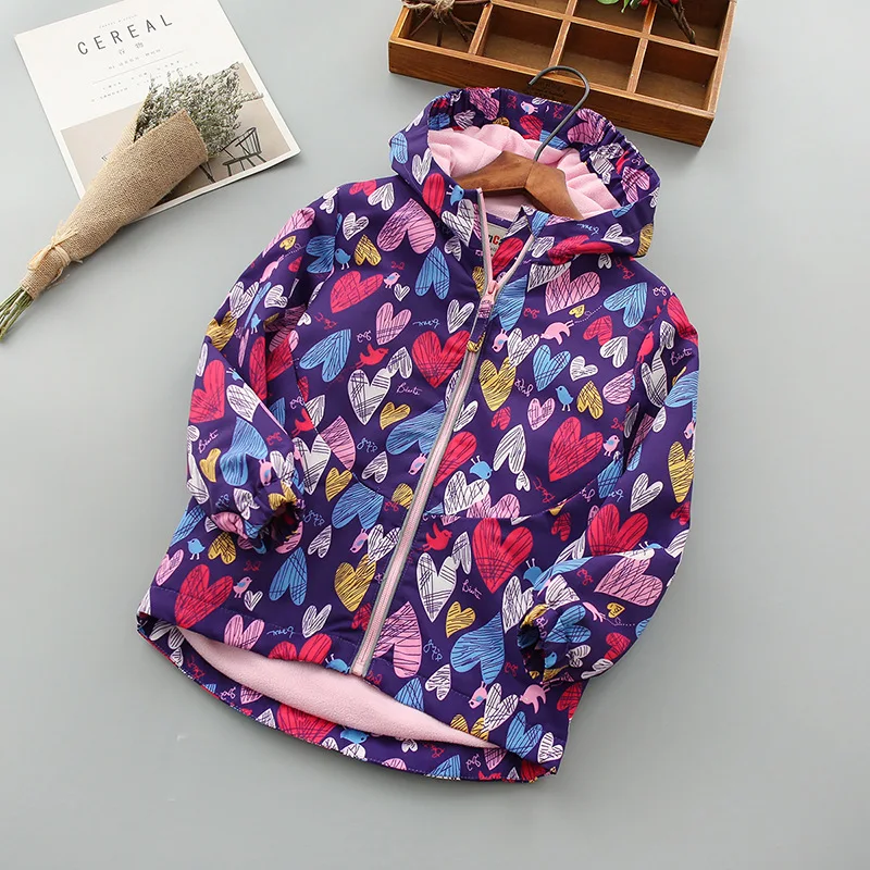 Детская флисовая куртка с принтом водонепроницаемая ветровка для девочек на