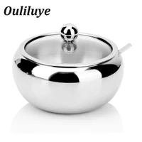 stainless steel sugar bowl salt shaker sauce cruet seasoning jar condiment pot spice container canister cruet with lid and spoon