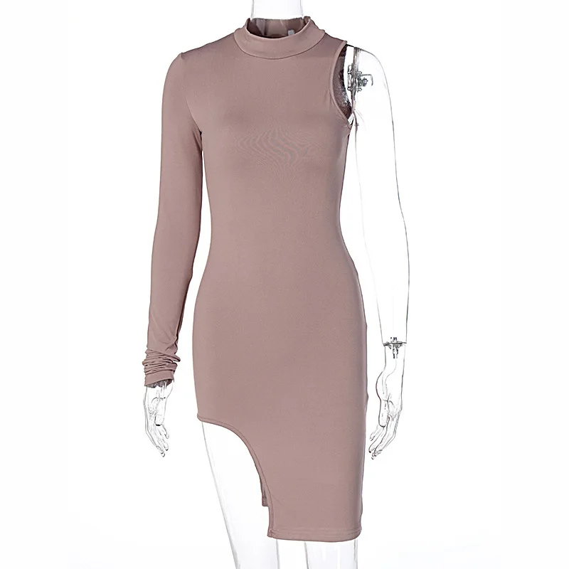 

Y2k Fashion Sexy Tight Mini Dress One-shoulder Long-sleeved Women's Party Dress Side Slit Temperament Solid Autumn Club Wear
