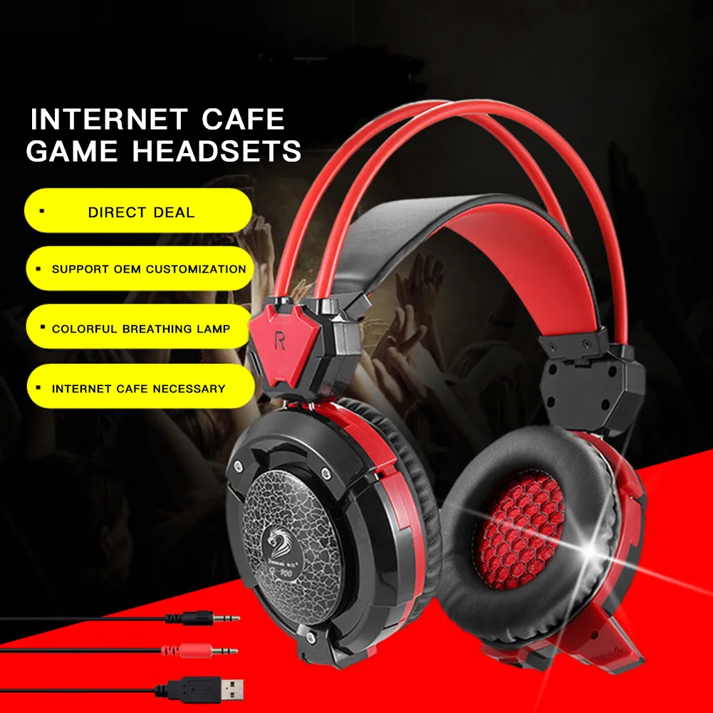 

Gaming Headphone Stereo Sound Insulation Leather Headset Comfortable And Breathable 3.5mmUSB Port Earplugs With LED lighting Mic