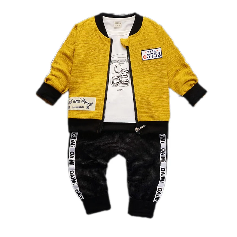 Boys Girls Clothing Set Fall Infant Baby Long Sleeve T-Shirt+Coat+Pants 3pcs Outfits Toddler Childern Casual Tracksuit A0078 | Мать и