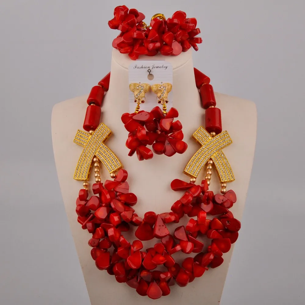 Комплект из колье и серёг с красным кораллом | Украшения аксессуары