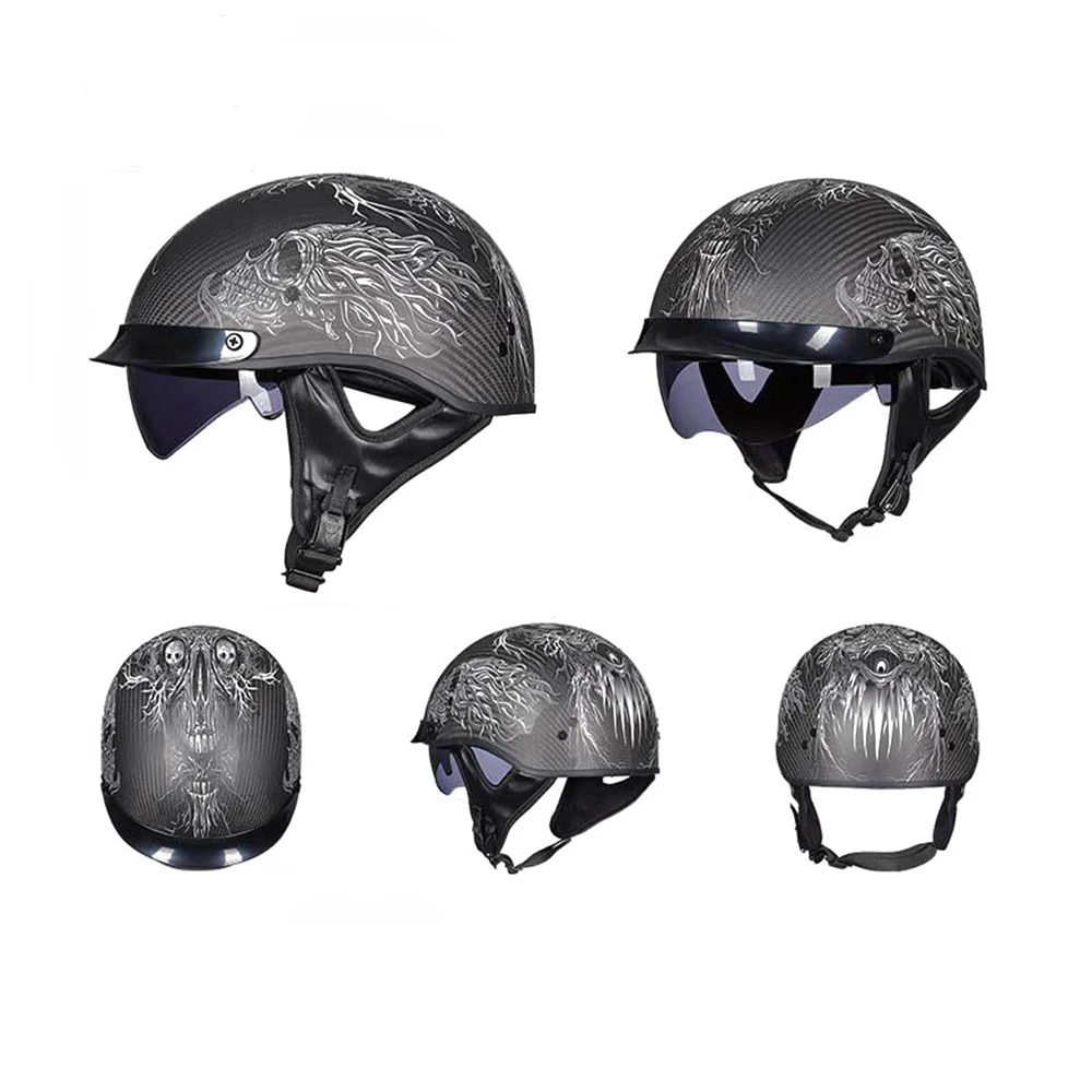 GXT Retro Motorcycle Helmet Carbon Fiber Moto Scooter Vintage Half Face Biker Motorbike Crash for Men Women | Автомобили и