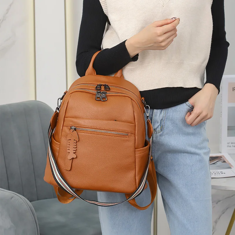 Women's Backpack 100% Genuine Cow Leather Designer Rucksack Vintage Female Shoulder School Bags Travel Ladies Bagpack For Girls |
