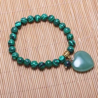 high quality bracelets natural stone malachite round beads with green aventurine pendant bangle for unisex charm jewelry gift