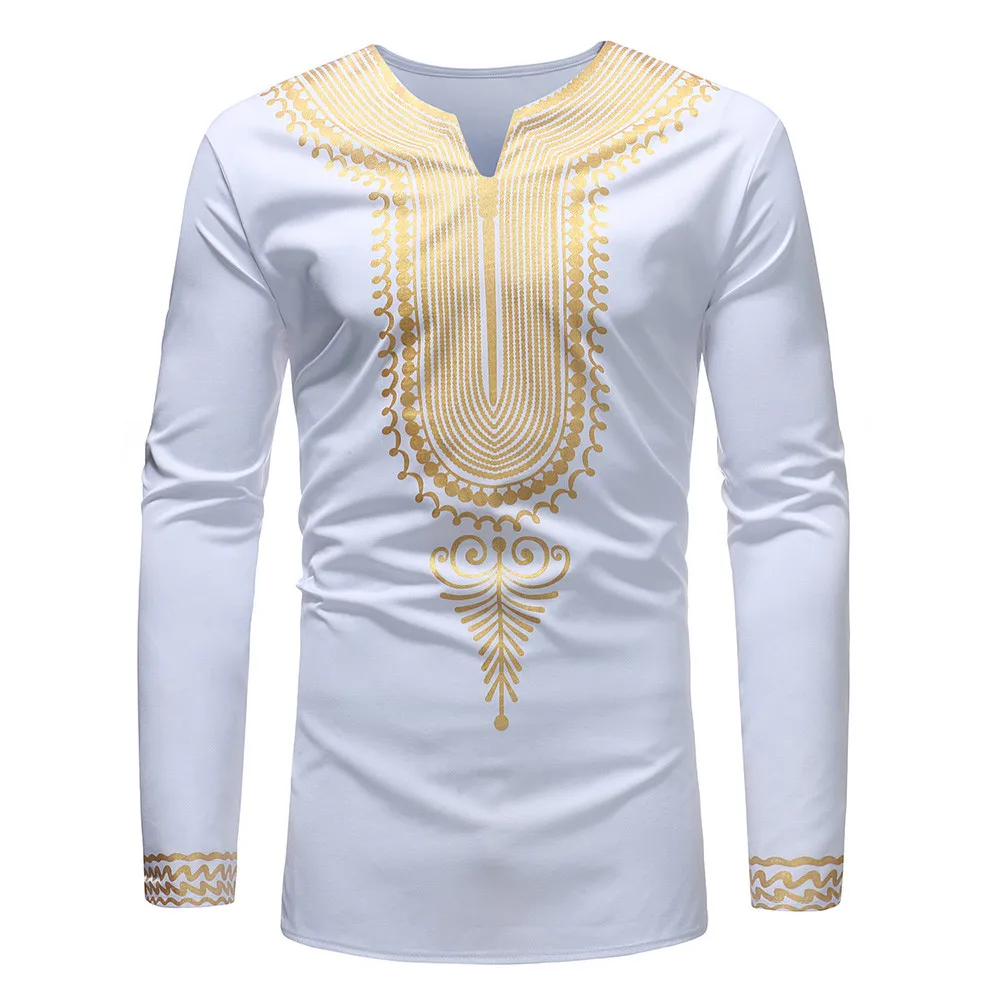 Рубашка Dashiki мужская с длинным рукавом топ Африканским принтом Традиционная