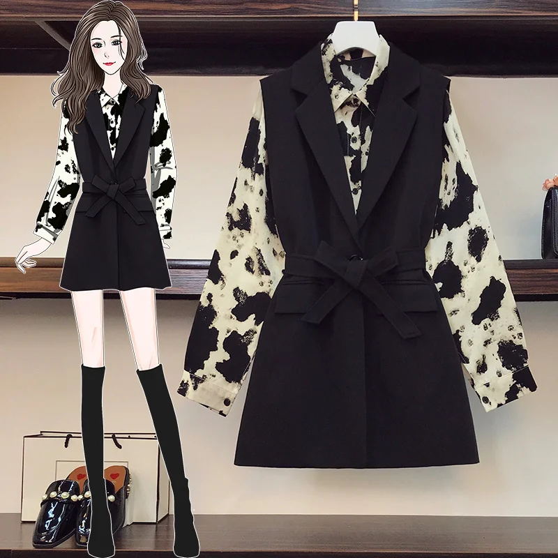 Женский офисный комплект блузка с длинным рукавом и галстуком надрезом + пиджак