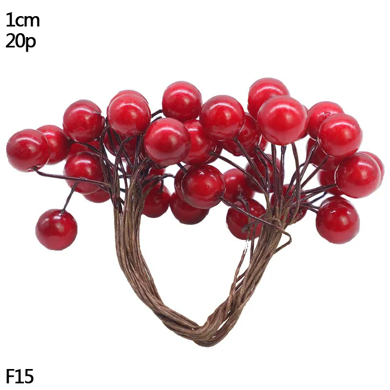 F15-20pcs red Рождественский красный цветок, искусственный цветок, тычинки, вишневые ягоды, сделай сам, Рождественский венок, ремесло, Свадебная вечеринка, товары для украшения дома - Цвет: F15-20pcs red