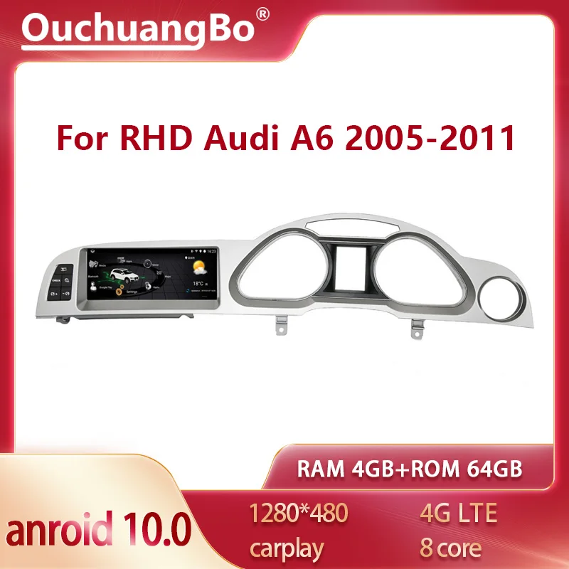 

Ouchuangbo Android 10 GPS Navigation For A6 2005-2011 RHD right hand driving 1280*480 1080P radio 4GB+64GB carplay 8 core