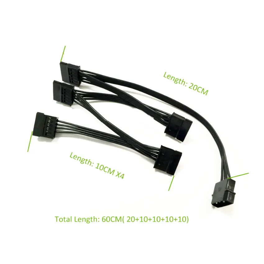 ChengHaoRan черный DIY 4Pin 18AWG провода для жесткого диска IDE/SATA Molex до 5-Порты и разъёмы 15Pin