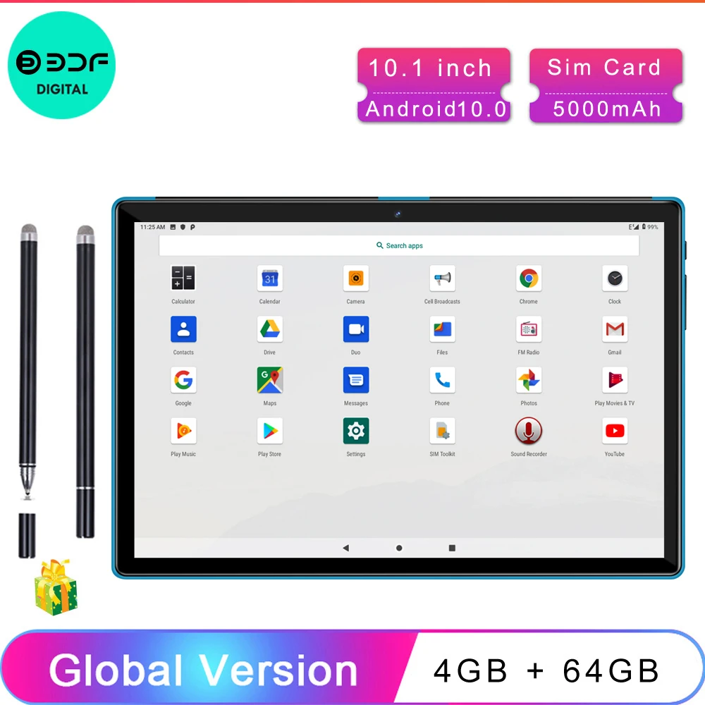 10.1 Inch Android 10.0 Tablet Pc Android Tablet Octa Core 4GB RAM 64GB ROM 3G/4G Network Mobile Phone Call AI Speed-up Touch Pen