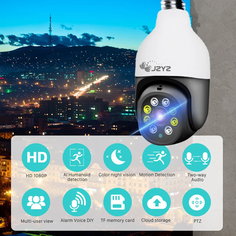 

JZYZ Mini Bulb E27 Connector Camera Lamp Auto Tracking Two-way Audio Full Color Night Vision Wireless PTZ Rotation Security Came