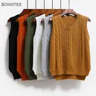 Свитер-жилет женский шикарный Корейский Осенний Стильный вязаный Универсальный однотонный женский свитер без рукавов Повседневная Женская одежда Ins
