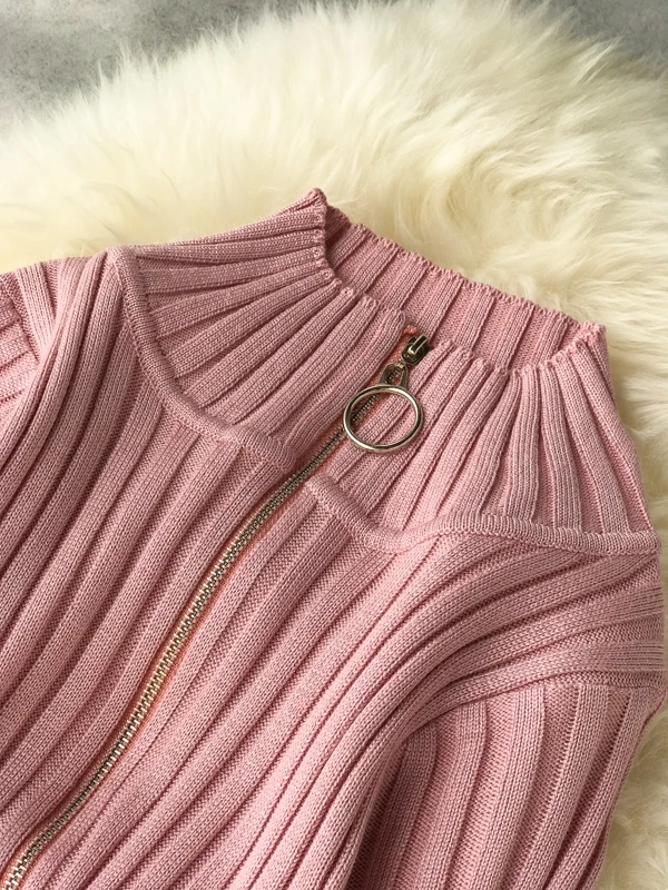 Осень зима 2019 новинка цельный на молнии тонкий талии с разрезом трикотажный низ