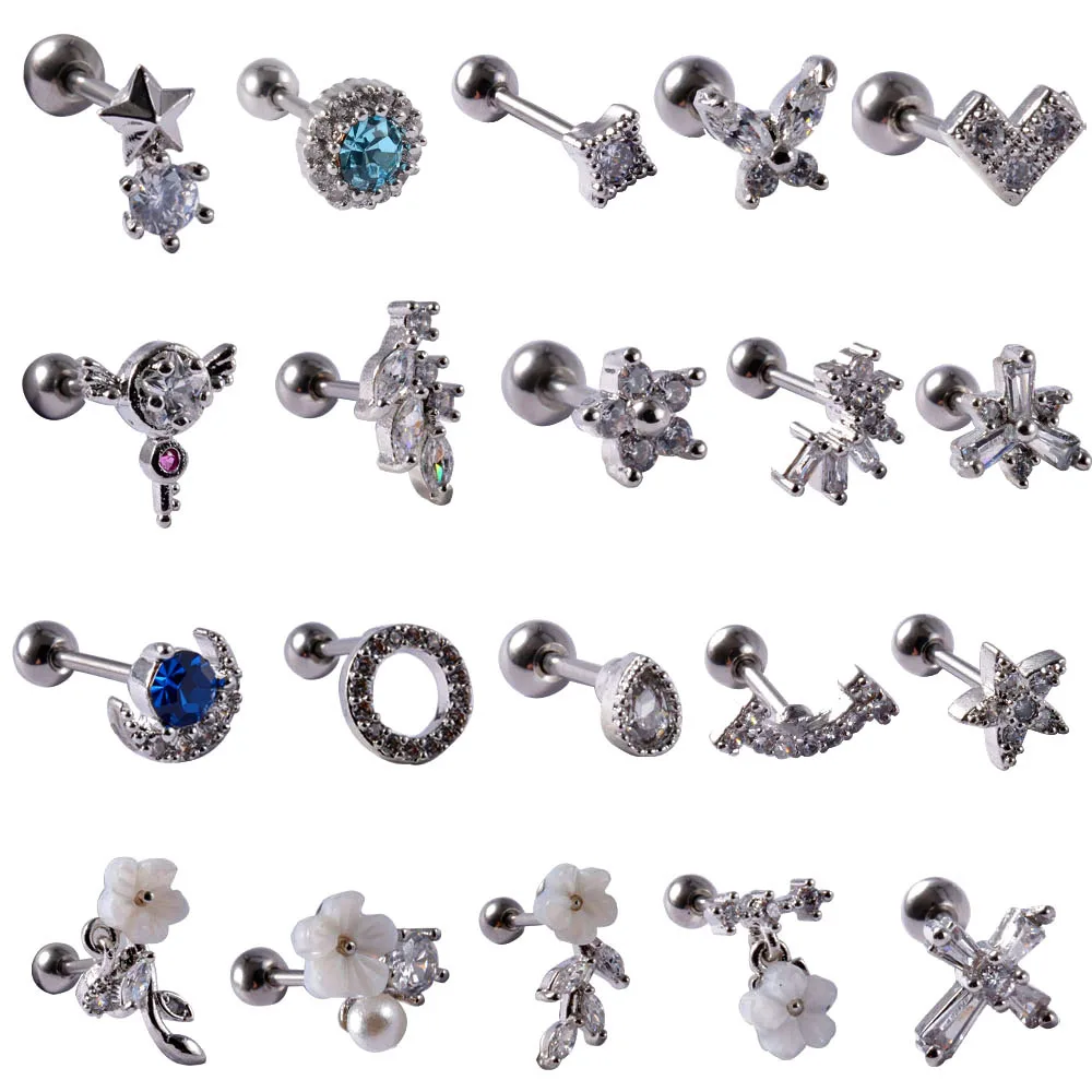 1 шт. Сталь ухо Ушной Хрящ Пирсинг циркониевое цветочное ушные серьги Надеваемые
