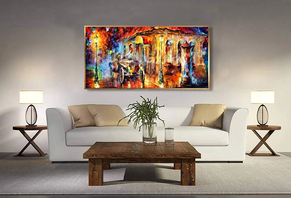 Hand Painted Beautiful Street Landscape Oil Painting On Canvas Abstract Paris Street Landscape Oil Painting For Room Decoration