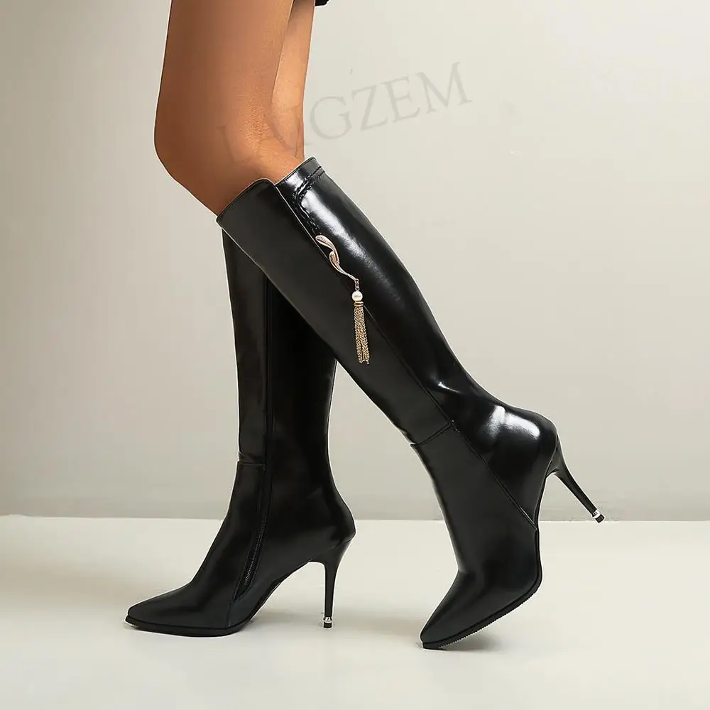 

Женские сапоги до колена laigзем, высокие сапоги на шпильке с молнией сбоку, Tacco Alto, женская обувь, Botines Mujer, размер 44, 45, 46, 47