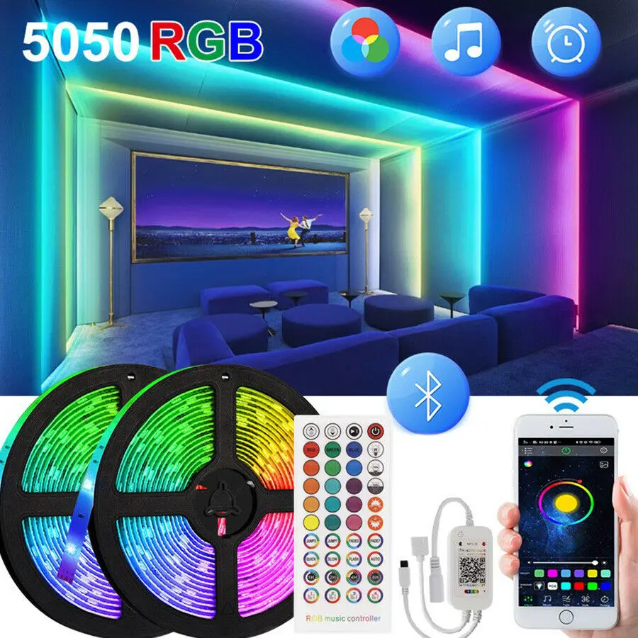 Светодиодная лента RGB 5050 15 м Bluetooth Wi-Fi контроллер гибкий неновый свет