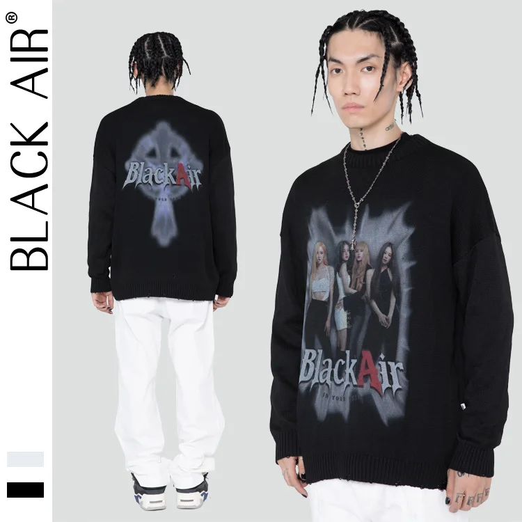 

BLACKAIR 2021 New Arrival Character Print Sweater Hip Hop Skateboard Pullover Casual Long Sleeve designers mens pullover