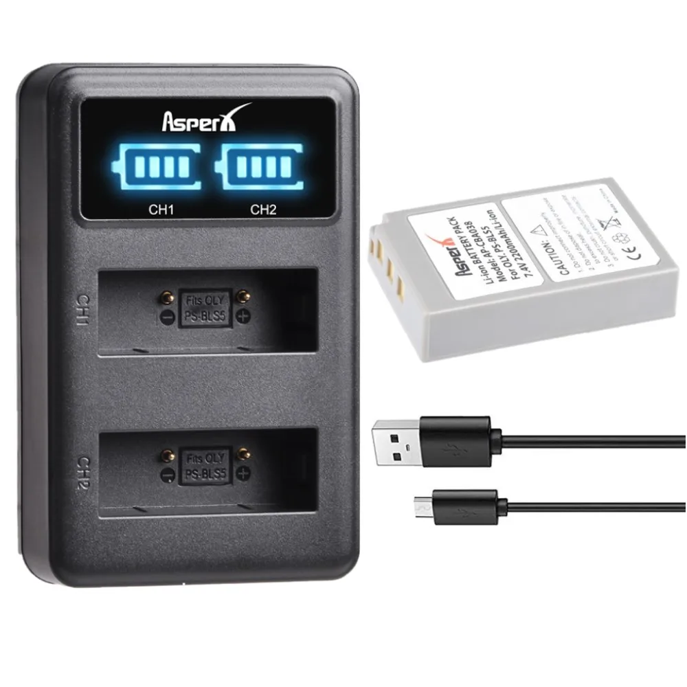 

PS-BLS5 Battery + LED Charger for Olympus BLS-5 BLS-50 Battery, PEN E-PL2 E-PL3 E-PL5 E-PL6 E-PL7 E-P3 E-PM1 E-M10 Mark IV