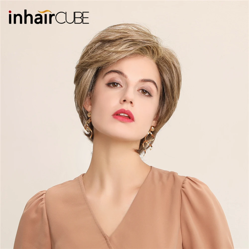 Inhaircube короткие волнистые кружевные передние парики для женщин 50% человеческие