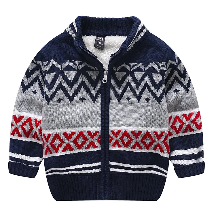 

1-9Y Autumn winter Korean boy plus fleece sweater coat middle and small children, boys warm zipper cardigan sweater