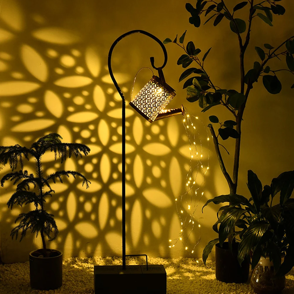 

Outdoor Solar Watering Can Ornament Lamp Wrought Iron Hollow Out Metal Solar Powered LED Lamp Outdoor String Garden Decorations