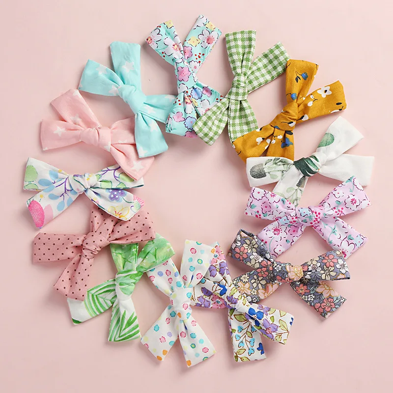 

Baby Hair Clips Cotton Linen Hairpins For Girl Print Bows Accessories Children Summer Barrette Infant Cute Hairgrips Haarklem