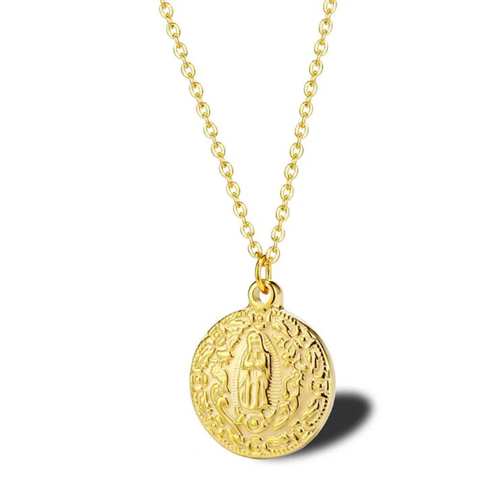 

Stainless Steel Minimalism Gold Religious Virgin Mary Mama Pendant Necklace Fashion Jewelry Gift For Him with Chain