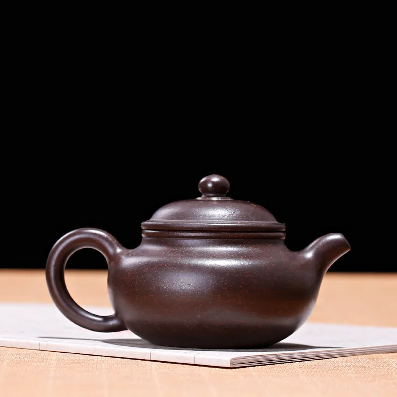 Античный чайник из фиолетовой глины плоский старинный ручной работы кунг