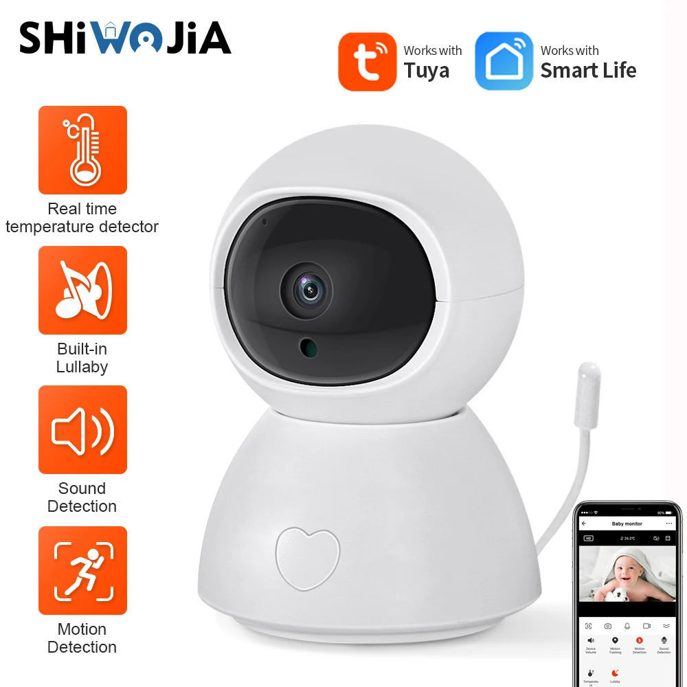 

SHIWOJIA Baby Monitor WIFI 2MP Babyphone Camera Tuya Smart Life Alex 2 Way Talk Temperature Monitoring Lullaby Surveillance Cam