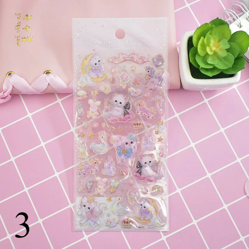 3 Kawaii Cat наклейки милые наклейки со стразами Акриловые Декоративные наклейки для детей DIY дневник в стиле Скрапбукинг Канцелярские Принадлежности - Цвет: 3