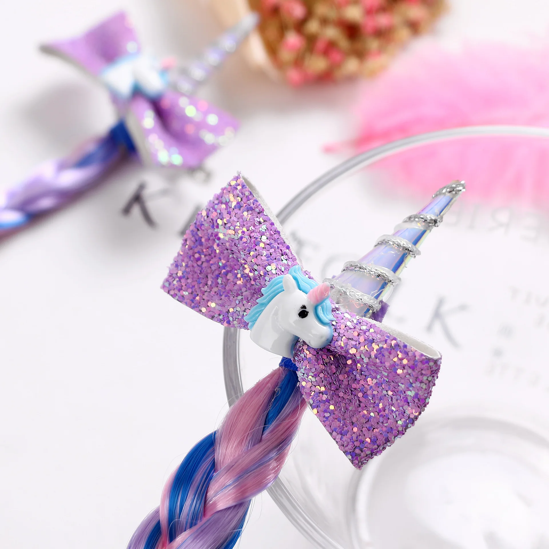 Милые заколки для волос в виде единорога с блестками и бантом Заколки маленьких