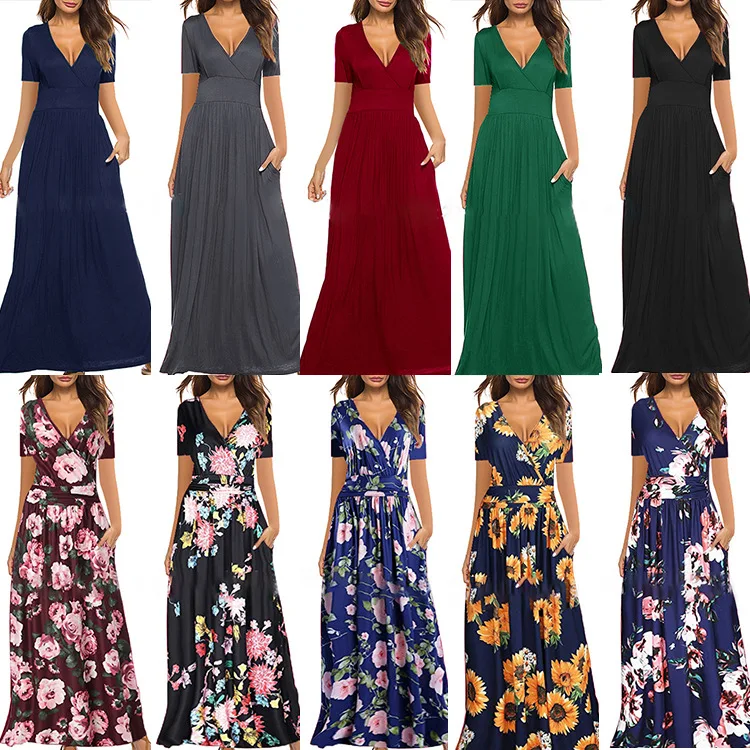 

S - 3XL New Women Retro Black Dresses V-Neck Maxi Dress Floral Printed Party Dress Mother Of Bride Dresses Female Vestidos