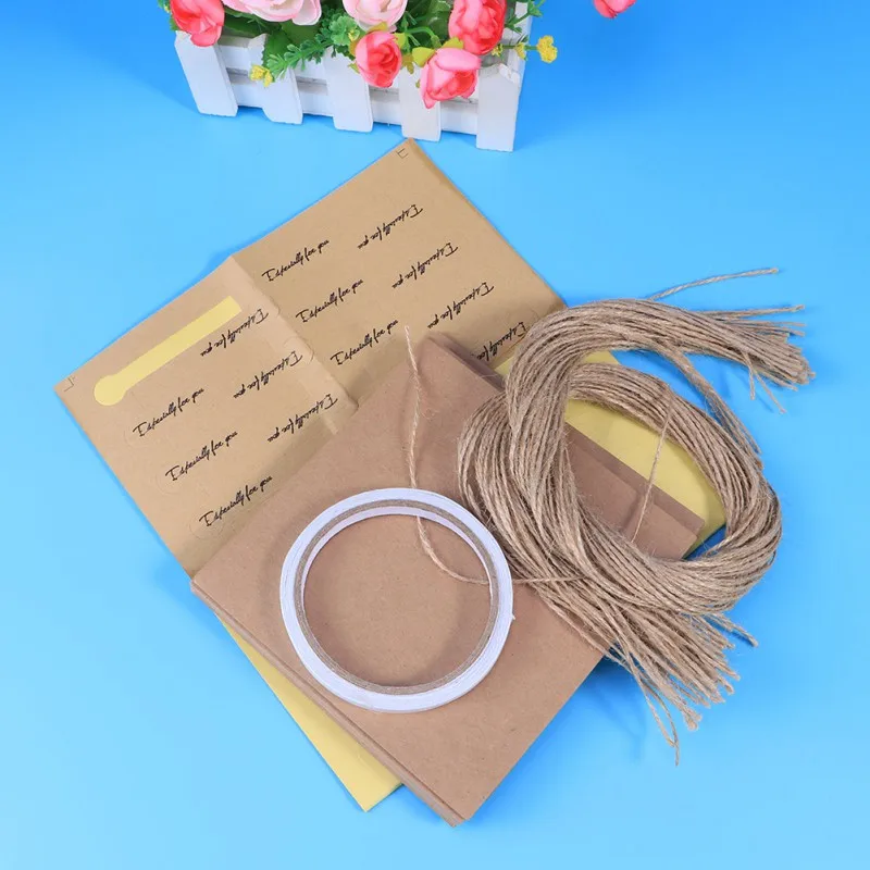 

Partij DIY Handgemaakte Kraftpapier Bloem Kegels Houder met Touw Tag Especial voor U Bruiloft Sticker Tafel Decor Party 50PCS