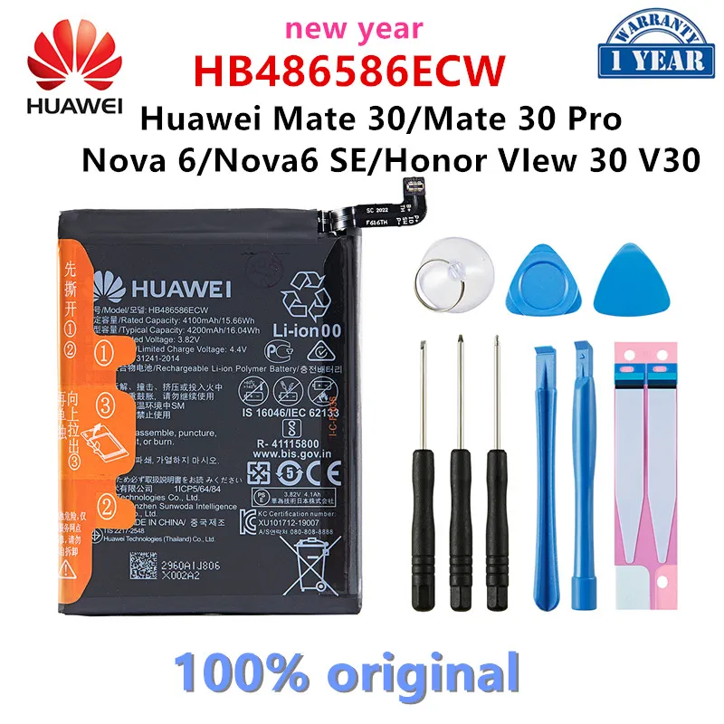 100% Orginal HB486586ECW 4200mAh Battery For Huawei Mate 30/Mate 30 Pro Nova 6/Nova 6 SE Honor VIew 30 V30 Batteries +Tools