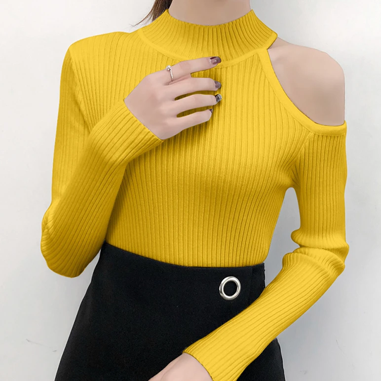 Женский свитер с открытыми плечами Colorfaith вязаный элегантный минималистичный Топ