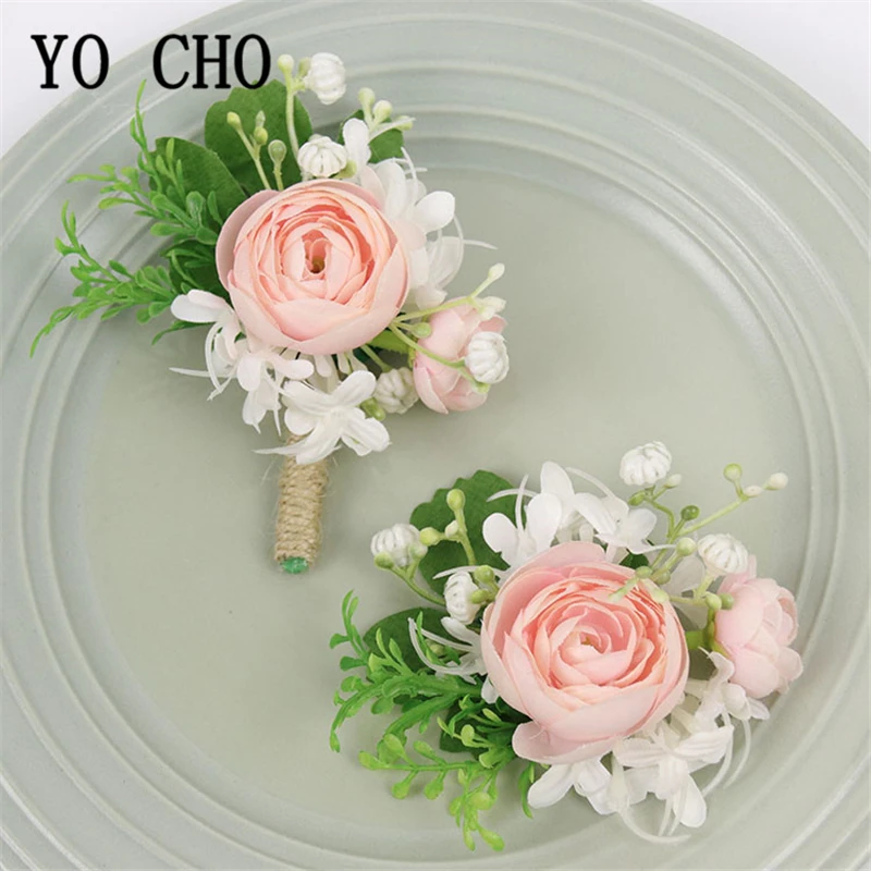YO CHO Boutonnieres корсаж для жениха Свадебные наручные Роза браслет розовый Орхидея из