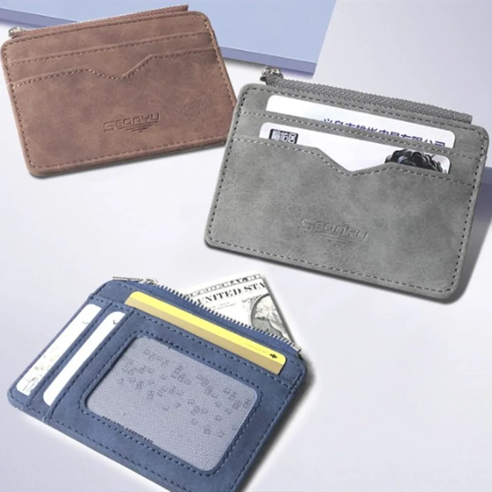 

2021 New Men's Card Wallet Leather Purse For Cards Frosted Fabric Card Holder Money New Minimalist Purse Transparent Coins