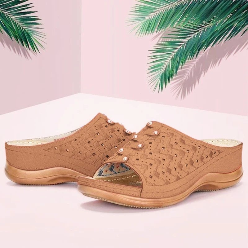 

Summer Women Wedge Sandals Ladies Mesh Breathable Low Heel Beach Shoe Sandal Hot Sale Retro Open Toe Casual Sandal