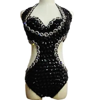 shining rhinestones hollow out bodysuits backless sexy bodycon personality performance costume ladies nightclub dance show wear
