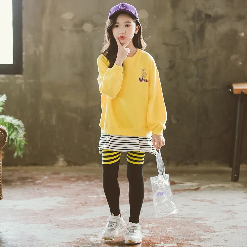 Костюмы для девочек комплекты детей Модные свитшоты в стиле пэчворк пуловеры