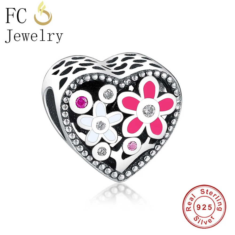 FC Jewelry Fit оригинальный бренд Шарм-браслет 925 Стерлинговое серебро сердце розовый