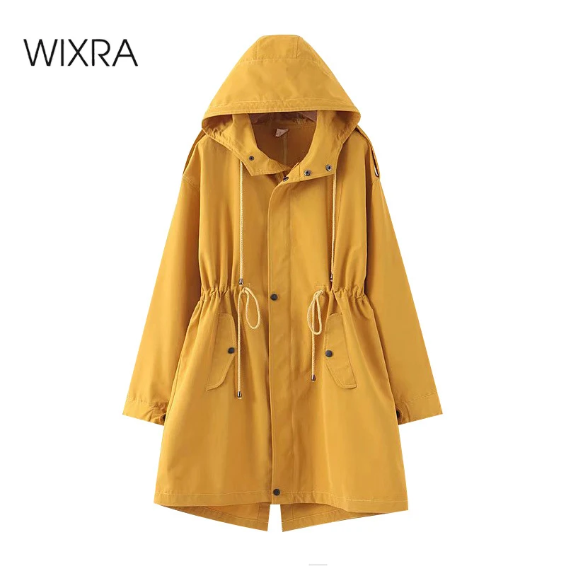 

Тренч Wixra женский с капюшоном, базовая Повседневная Длинная ветровка на молнии, на шнуровке, верхняя одежда на весну-осень