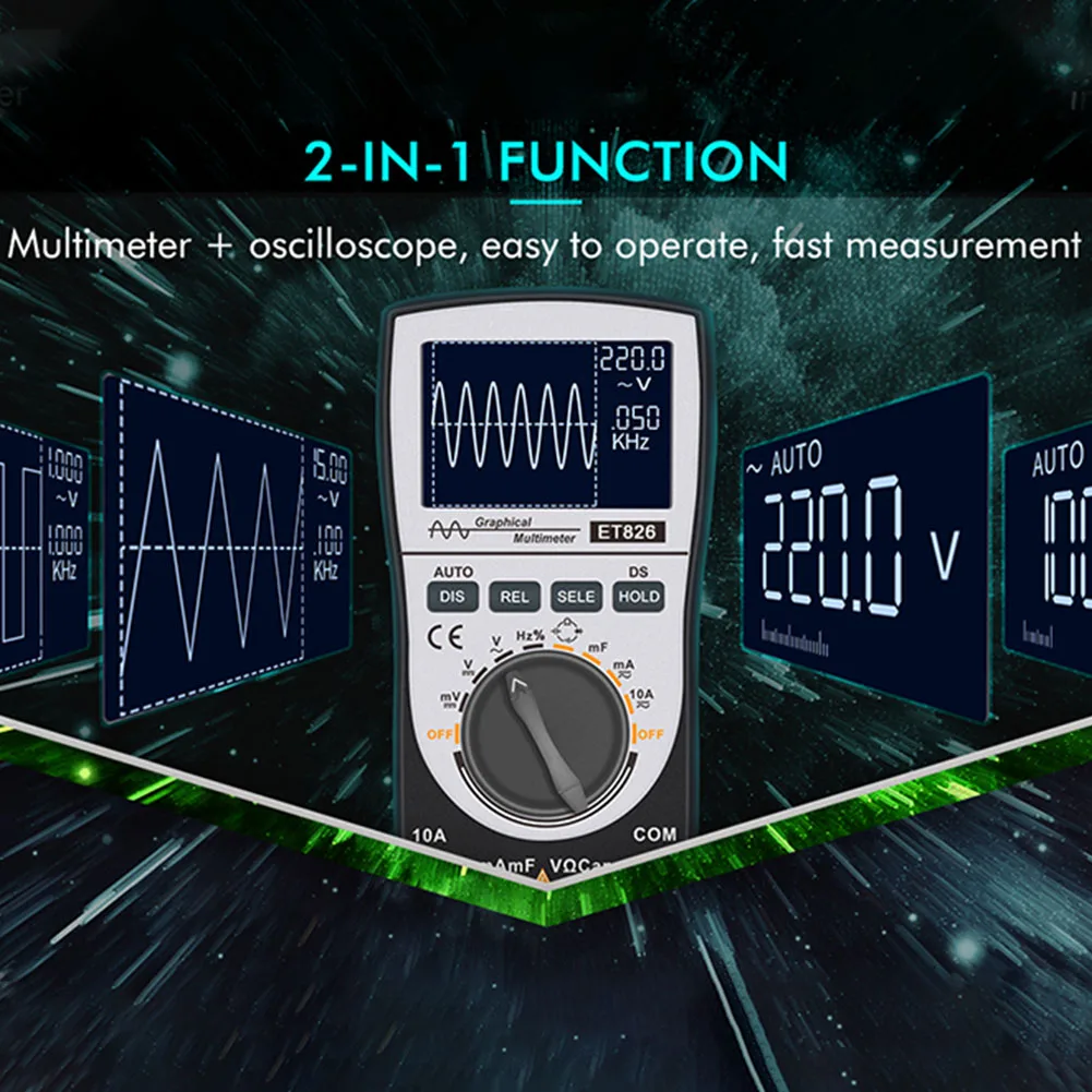 

2 In 1 DC AC Voltage Intelligent Digital Analog Bandwidth Auto Ranging 4000 Counts Oscilloscope Multimeter Current Diode Tester