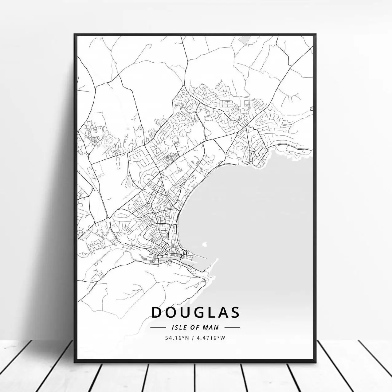 

Черный и белый остров Мэн белый Широта Долгота холст Художественная карта Плакат